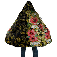 Hawaii Discoverers Day Cloak Tropical Hibiscus Glitter Black LT05 Unisex Black - Polynesian Pride