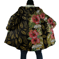 Hawaii Discoverers Day Cloak Tropical Hibiscus Glitter Black LT05 - Polynesian Pride