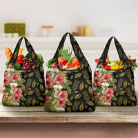 Hawaii Discoverers Day Grocery Bag Tropical Hibiscus Glitter Black LT05 3-pack One Size Black - Polynesian Pride