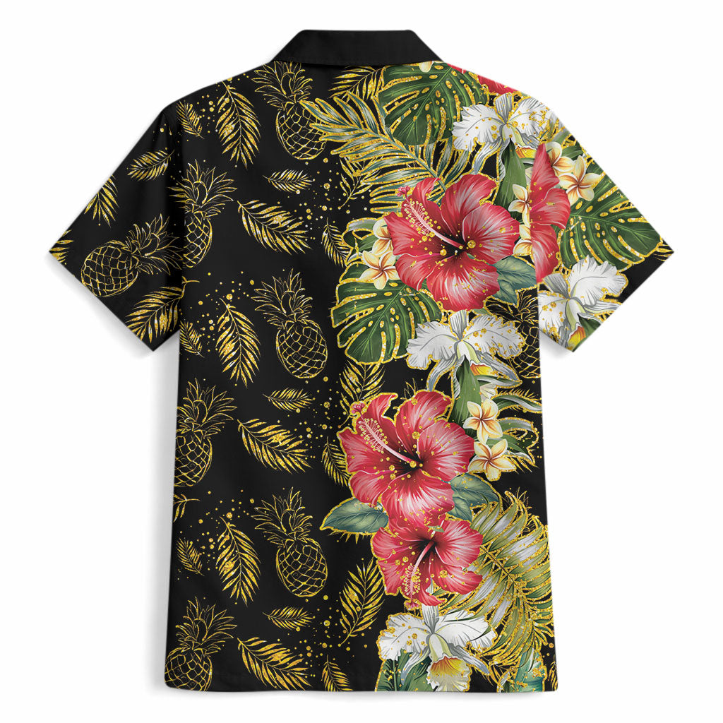 Hawaii Discoverers Day Hawaiian Shirt Tropical Hibiscus Glitter Black LT05 - Polynesian Pride