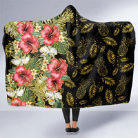 Hawaii Discoverers Day Hooded Blanket Tropical Hibiscus Glitter Black LT05 One Size Black - Polynesian Pride