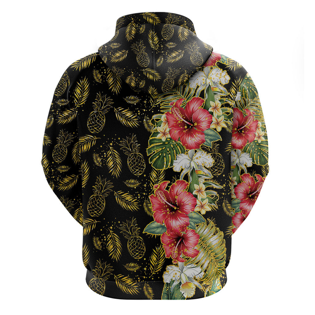 Hawaii Discoverers Day Hoodie Tropical Hibiscus Glitter Black LT05 - Polynesian Pride