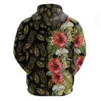 Hawaii Discoverers Day Hoodie Tropical Hibiscus Glitter Black LT05 - Polynesian Pride