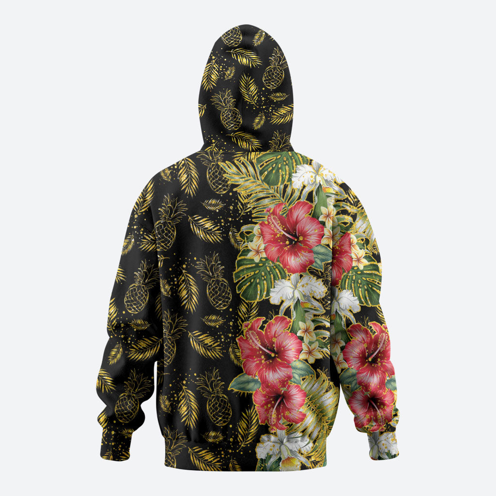 Hawaii Discoverers Day Hoodie Tropical Hibiscus Glitter Black LT05 - Polynesian Pride