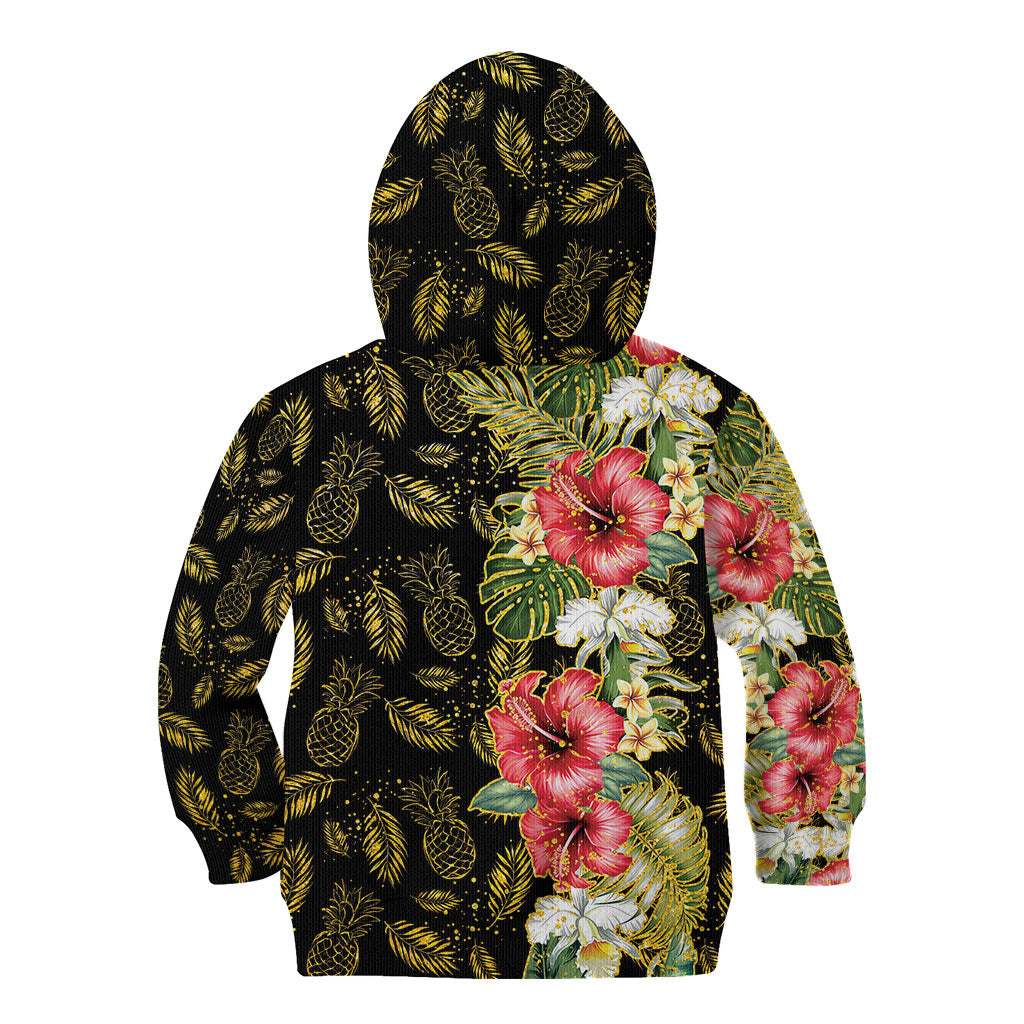 Hawaii Discoverers Day Kid Hoodie Tropical Hibiscus Glitter Black LT05 - Polynesian Pride