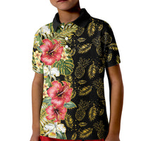 Hawaii Discoverers Day Kid Polo Shirt Tropical Hibiscus Glitter Black LT05 Kid Black - Polynesian Pride