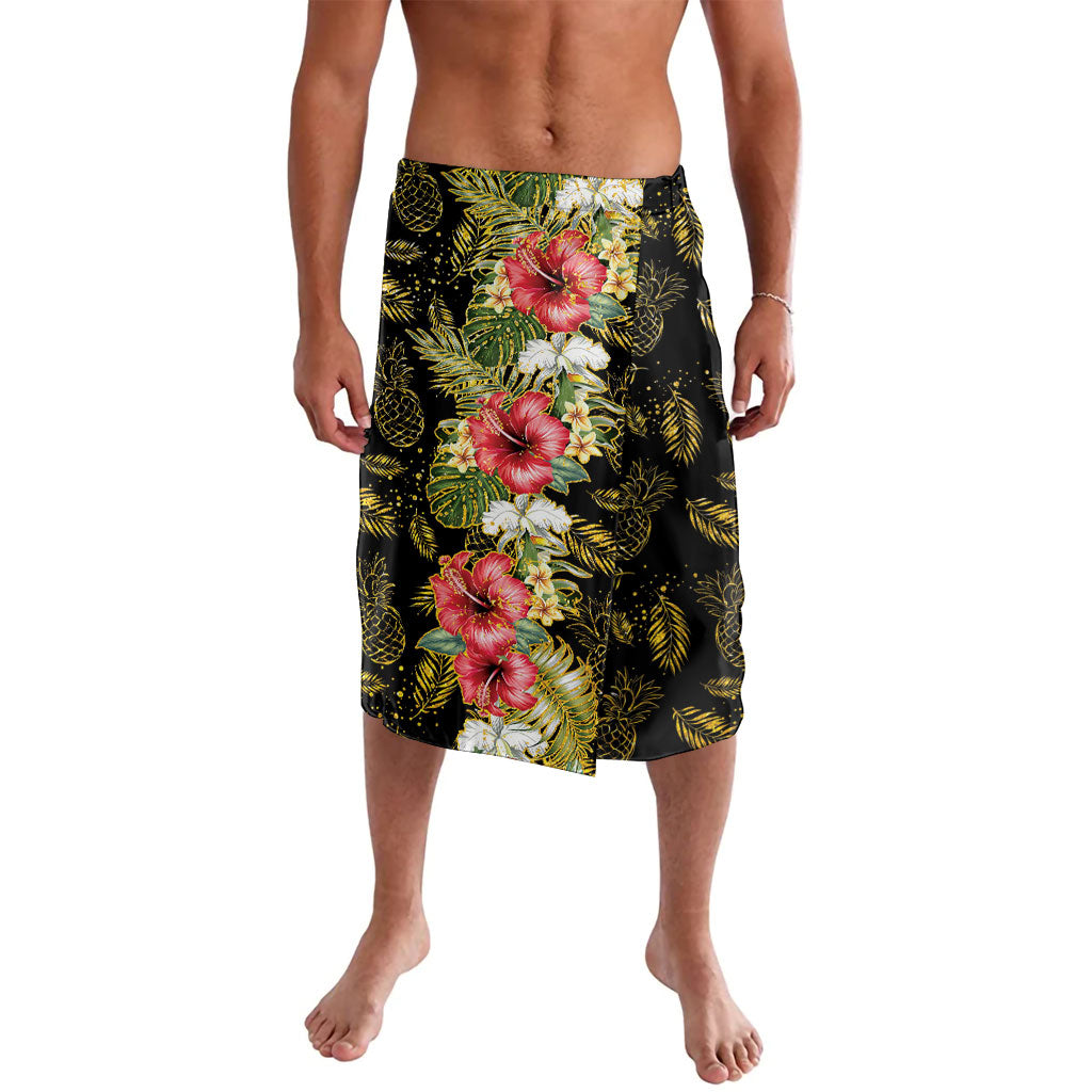 Hawaii Discoverers Day Lavalava Tropical Hibiscus Glitter Black LT05 Black - Polynesian Pride