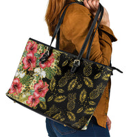Hawaii Discoverers Day Leather Tote Bag Tropical Hibiscus Glitter Black LT05 - Polynesian Pride