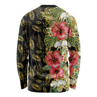Hawaii Discoverers Day Long Sleeve Shirt Tropical Hibiscus Glitter Black LT05 - Polynesian Pride