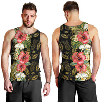 Hawaii Discoverers Day Men Tank Top Tropical Hibiscus Glitter Black LT05 - Polynesian Pride