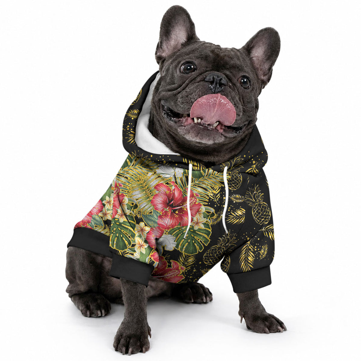 Hawaii Discoverers Day Pet Hoodie Tropical Hibiscus Glitter Black LT05 - Polynesian Pride