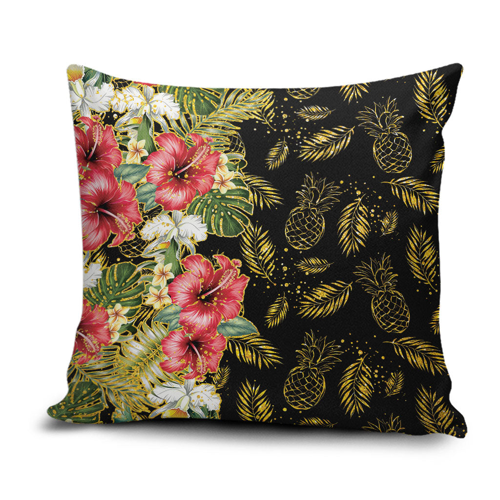 Hawaii Discoverers Day Pillow Cover Tropical Hibiscus Glitter Black LT05 Black - Polynesian Pride