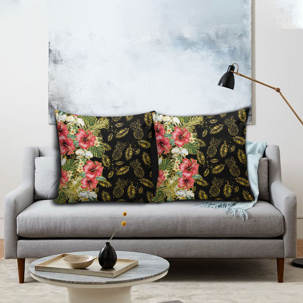 Hawaii Discoverers Day Pillow Cover Tropical Hibiscus Glitter Black LT05 - Polynesian Pride