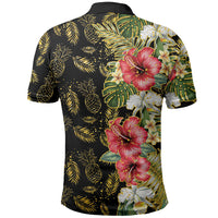 Hawaii Discoverers Day Polo Shirt Tropical Hibiscus Glitter Black LT05 - Polynesian Pride