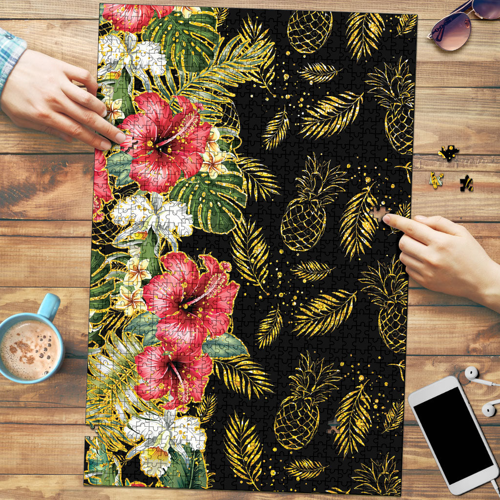 Hawaii Discoverers Day Puzzle Tropical Hibiscus Glitter Black LT05 Black - Polynesian Pride