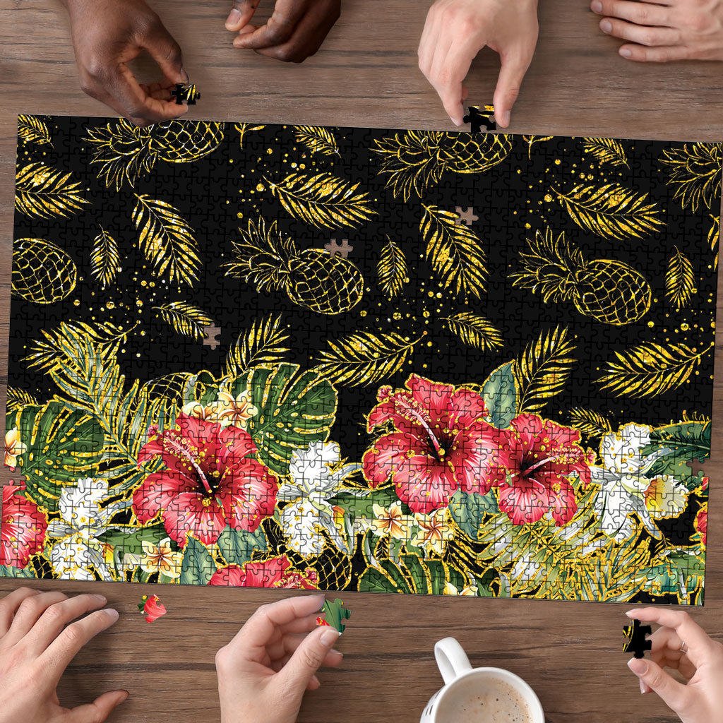 Hawaii Discoverers Day Puzzle Tropical Hibiscus Glitter Black LT05 - Polynesian Pride