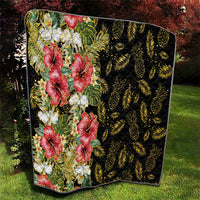 Hawaii Discoverers Day Quilt Tropical Hibiscus Glitter Black LT05 - Polynesian Pride