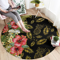 Hawaii Discoverers Day Round Carpet Tropical Hibiscus Glitter Black LT05 - Polynesian Pride