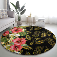 Hawaii Discoverers Day Round Carpet Tropical Hibiscus Glitter Black LT05 - Polynesian Pride