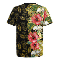 Hawaii Discoverers Day Rugby Jersey Tropical Hibiscus Glitter Black LT05 - Polynesian Pride