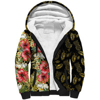 Hawaii Discoverers Day Sherpa Hoodie Tropical Hibiscus Glitter Black LT05 Unisex Black - Polynesian Pride