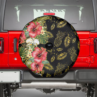 Hawaii Discoverers Day Spare Tire Cover Tropical Hibiscus Glitter Black LT05 - Polynesian Pride