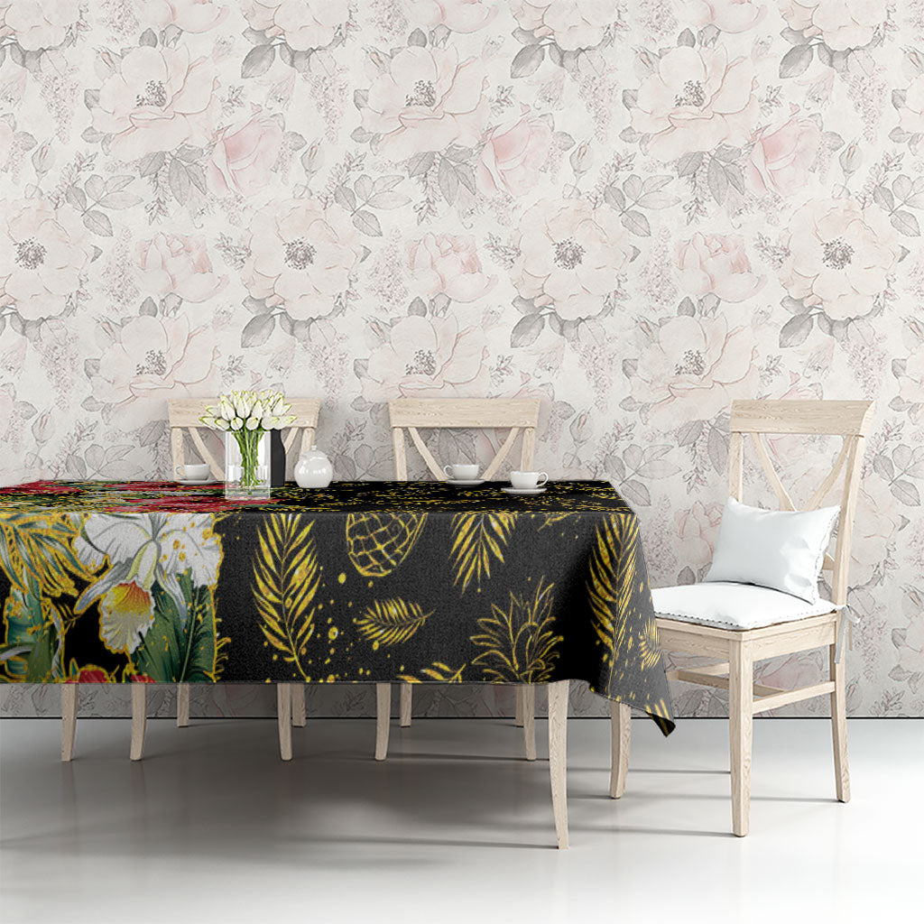 Hawaii Discoverers Day Tablecloth Tropical Hibiscus Glitter Black LT05 - Polynesian Pride
