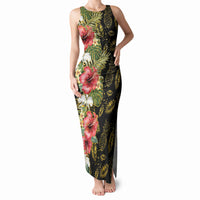 Hawaii Discoverers Day Tank Maxi Dress Tropical Hibiscus Glitter Black