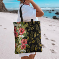 Hawaii Discoverers Day Tote Bag Tropical Hibiscus Glitter Black LT05 - Polynesian Pride