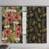 Hawaii Discoverers Day Window Curtain Tropical Hibiscus Glitter Black