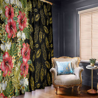 Hawaii Discoverers Day Window Curtain Tropical Hibiscus Glitter Black