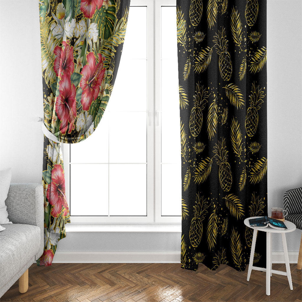 Hawaii Discoverers Day Window Curtain Tropical Hibiscus Glitter Black