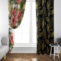 Hawaii Discoverers Day Window Curtain Tropical Hibiscus Glitter Black
