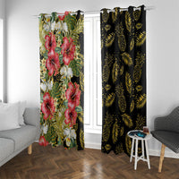 Hawaii Discoverers Day Window Curtain Tropical Hibiscus Glitter Black