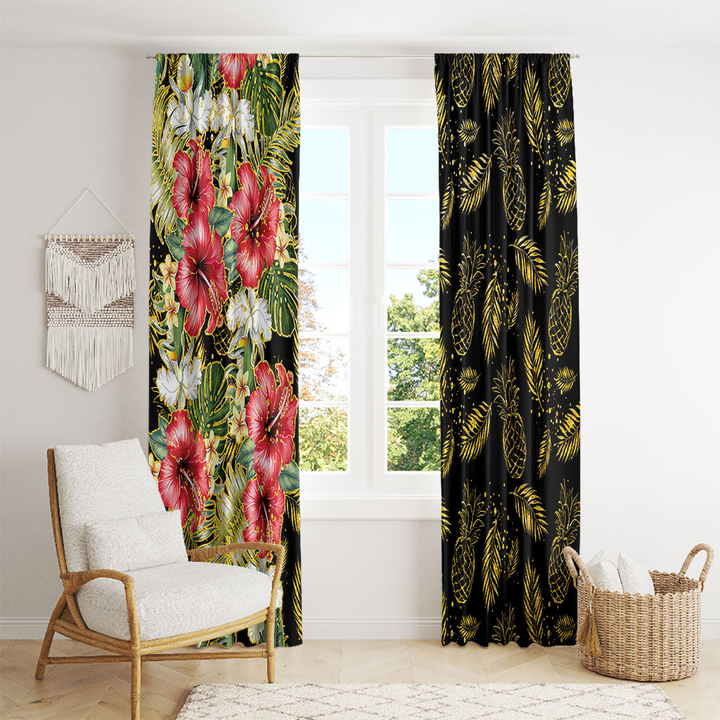 Hawaii Discoverers Day Window Curtain Tropical Hibiscus Glitter Black