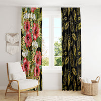 Hawaii Discoverers Day Window Curtain Tropical Hibiscus Glitter Black