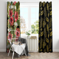 Hawaii Discoverers Day Window Curtain Tropical Hibiscus Glitter Black