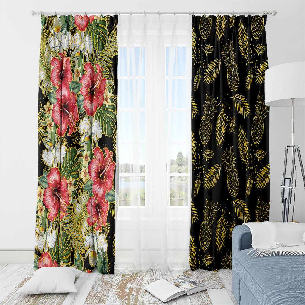 Hawaii Discoverers Day Window Curtain Tropical Hibiscus Glitter Black