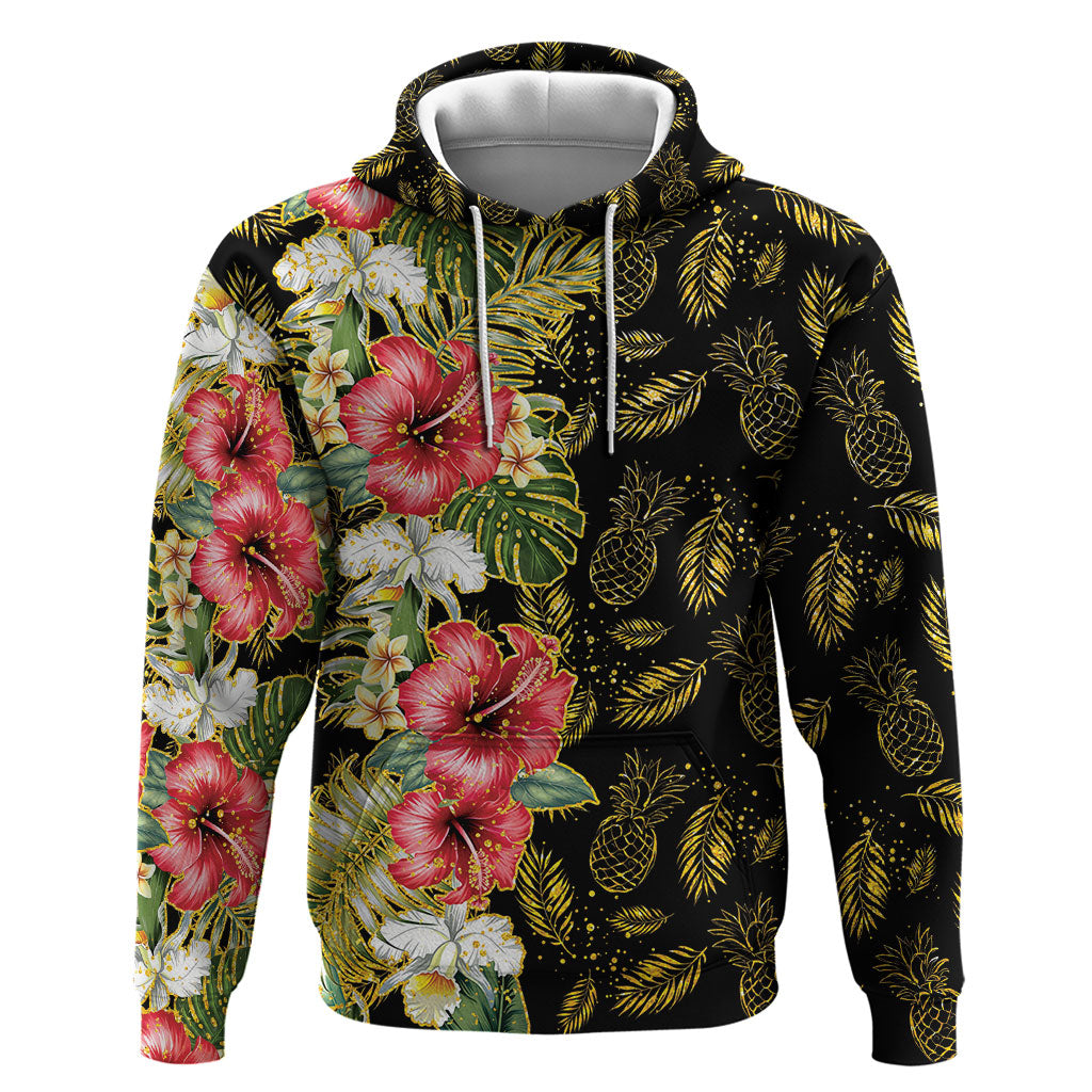 Hawaii Discoverers Day Zip Hoodie Tropical Hibiscus Glitter Black LT05 Pullover Hoodie Black - Polynesian Pride