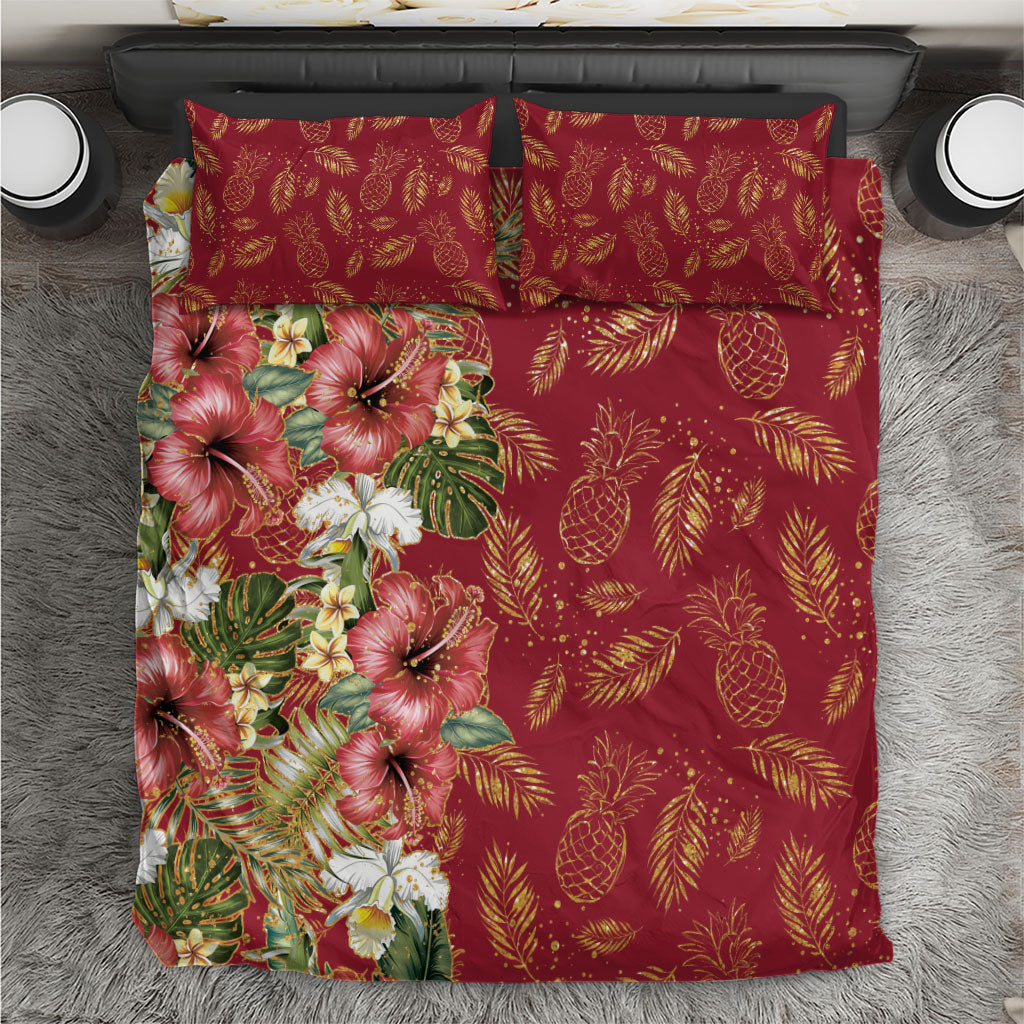Hawaii Discoverers Day Bedding Set Tropical Hibiscus Glitter Crimson LT05 Crimson - Polynesian Pride