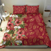 Hawaii Discoverers Day Bedding Set Tropical Hibiscus Glitter Crimson LT05 - Polynesian Pride