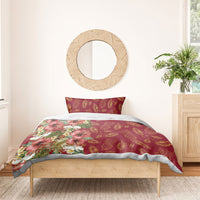 Hawaii Discoverers Day Bedding Set Tropical Hibiscus Glitter Crimson LT05 - Polynesian Pride