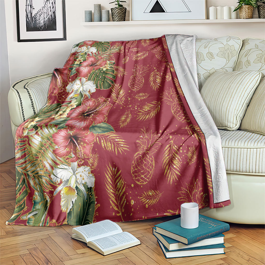 Hawaii Discoverers Day Blanket Tropical Hibiscus Glitter Crimson LT05 Crimson - Polynesian Pride