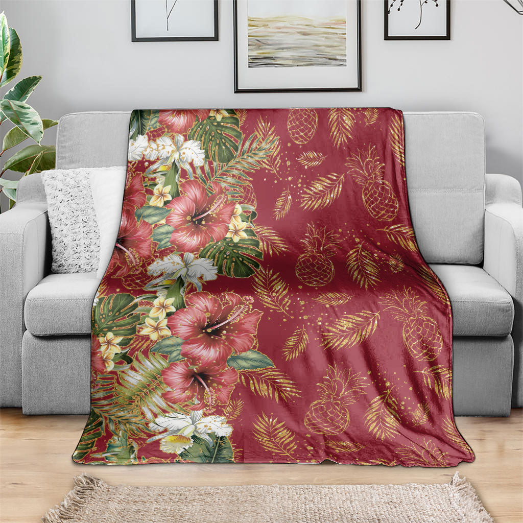 Hawaii Discoverers Day Blanket Tropical Hibiscus Glitter Crimson LT05 - Polynesian Pride