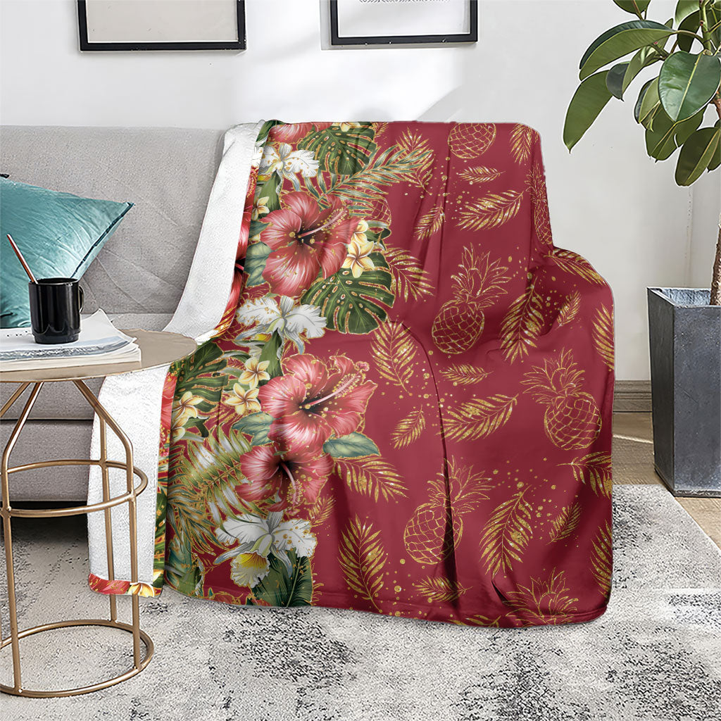 Hawaii Discoverers Day Blanket Tropical Hibiscus Glitter Crimson LT05 - Polynesian Pride