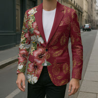 Hawaii Discoverers Day Blazer Tropical Hibiscus Glitter Crimson LT05 - Polynesian Pride