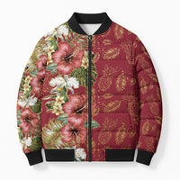 Hawaii Discoverers Day Bomber Puffer Jacket Tropical Hibiscus Glitter Crimson LT05 Unisex Crimson - Polynesian Pride
