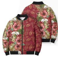 Hawaii Discoverers Day Bomber Puffer Jacket Tropical Hibiscus Glitter Crimson LT05 - Polynesian Pride
