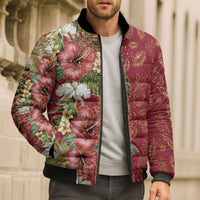 Hawaii Discoverers Day Bomber Puffer Jacket Tropical Hibiscus Glitter Crimson LT05 - Polynesian Pride