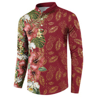 Hawaii Discoverers Day Button Sweatshirt Tropical Hibiscus Glitter Crimson LT05 - Polynesian Pride